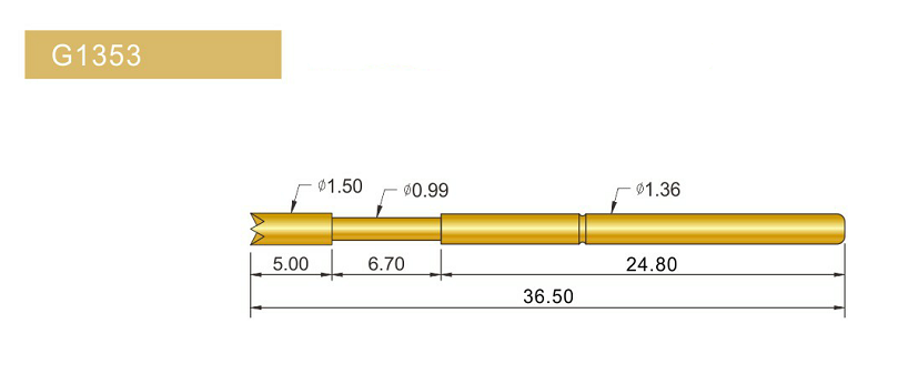 G1353-Q探針、四爪頭探針、1.36mm測試針、總長36.5mm、彈簧針圖片、測試針圖片、頂針圖片、探針圖片