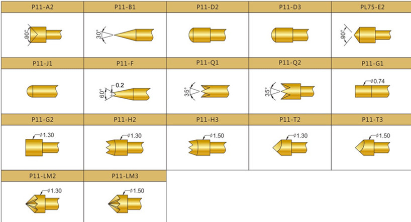 P11測試探針頭型，華榮華測試探針選型，測試探針規(guī)格型號(hào)